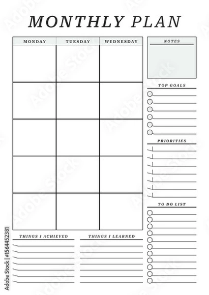 Obraz A4 Size Simple Monthly Planner Template Pages