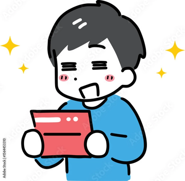 Obraz 通帳を見て喜ぶ男性