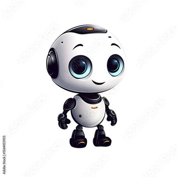 Fototapeta Charming little robot character stands cheerfully against a transparent backdrop, making it ideal for design projects or children's illustrations, transparent background