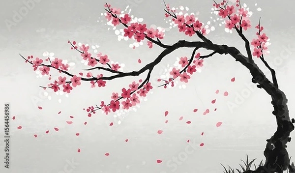Obraz Delicate cherry blossoms on a graceful tree branch.