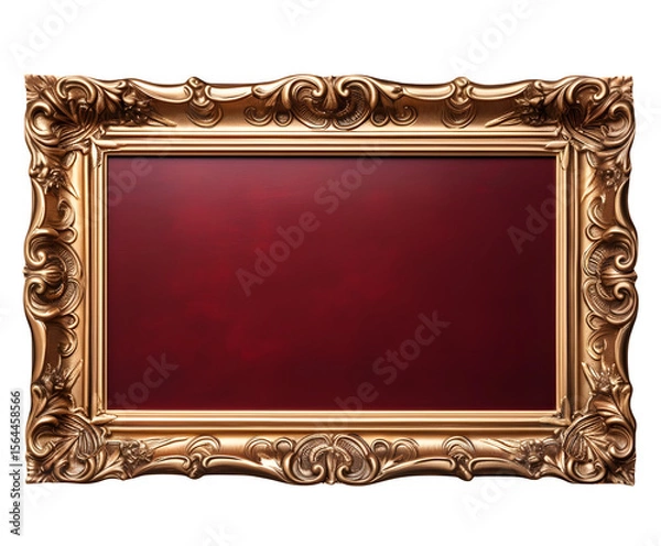 Fototapeta An ornate golden frame with luxurious details surrounds a rich red background, evoking classic elegance and artistic sophistication for presentations, transparent background