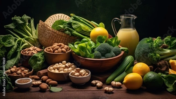 Obraz Freshly harvested fruits and vegetables in a basket, a vibrant still life of healthy, organic ingredients like red apples, green peppers, and ripe tomatoes
