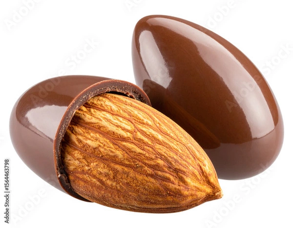 Fototapeta Chocolate-Coated Almond with Cut View Showing Inside, isolated on a transparent background”