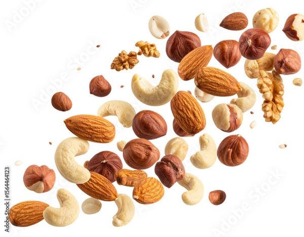Fototapeta Flying Mixed Nuts Falling in Air, Motion Effect, isolated on a transparent background”