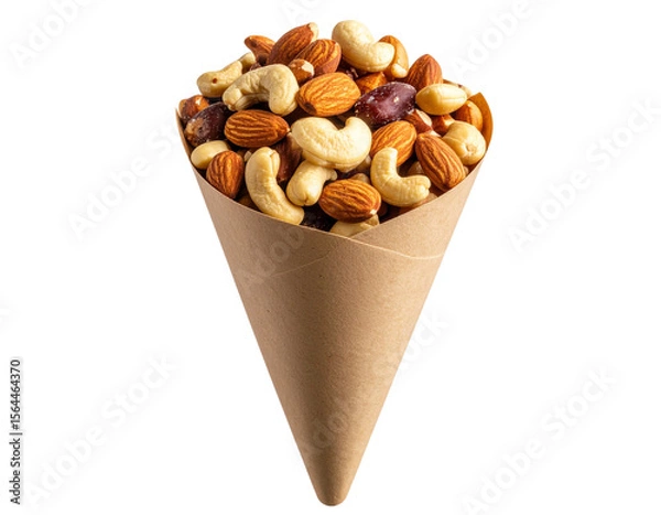 Fototapeta Nuts in Paper Cone Snack Holder, Side View, isolated on a transparent background”