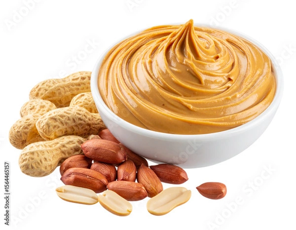 Fototapeta Peanut Butter Spread with Whole Peanuts Beside, isolated on a transparent background”