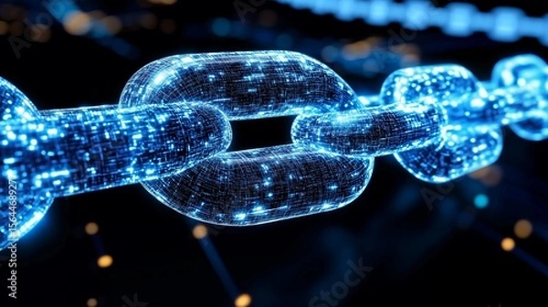 Fototapeta Glowing digital chain symbolizing blockchain technology ensuring secure transactions and data integrity in the digital realm