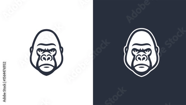 Fototapeta Aggressive gorilla head silhouette logo in minimalist vector style, generative ai