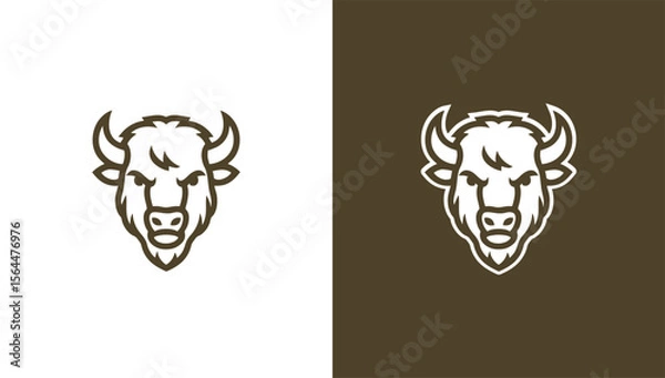 Fototapeta Bison head silhouette logo in minimalist vector style, generative ai