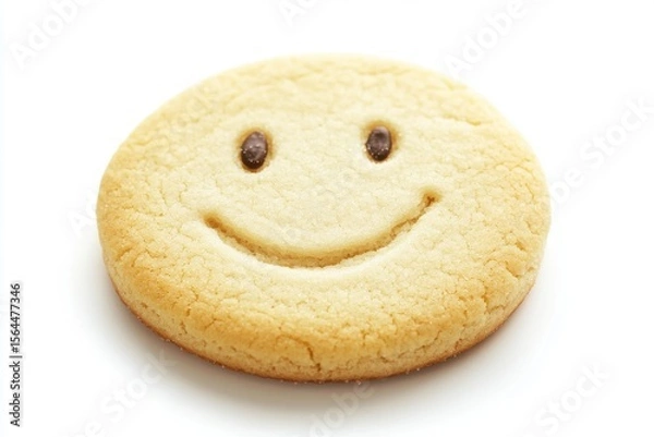 Fototapeta Smiling cookie with chocolate eyes, perfect for baking projects, party decorations, and teaching emotions.