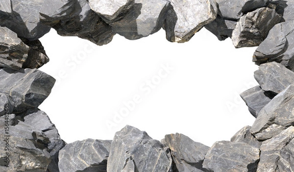 Obraz Grey stones border frame arrangement on transparent backgrounds 3d illustration png