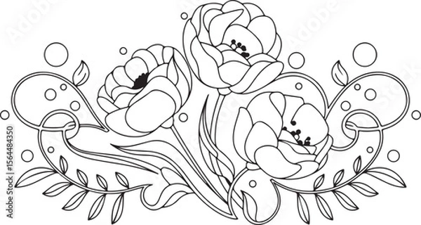 Fototapeta Monochrome Assorted Floral and Botanical Elements Set