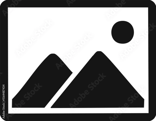 Fototapeta Vector Minimalist Mountain Landscape with Triangular Peaks and Circular Sun on White Background

