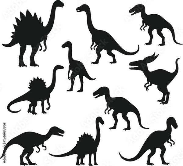 Obraz Dinosaur Silhouette Vector Set – Prehistoric Animal Icons Isolated on White Background