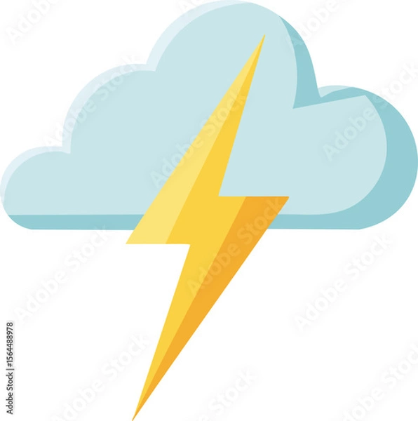 Fototapeta Vector Cartoon Cloud with Stylized Yellow Lightning Bolt in Minimalist Weather Icon Style