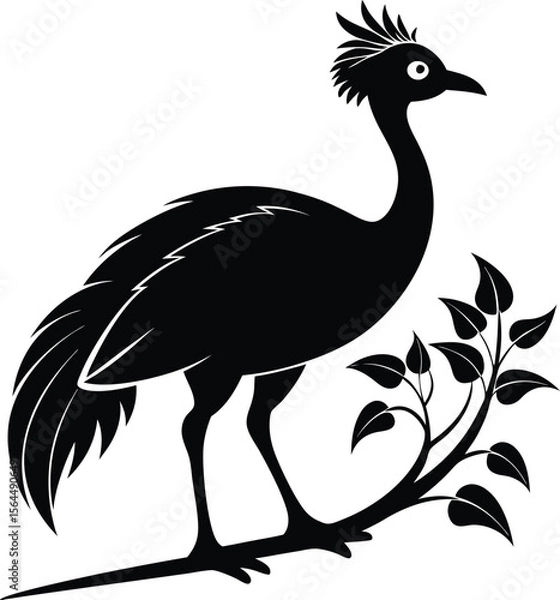 Fototapeta Black Silhouette of a Crested Bird on Branch Vector Illustration Graphic Design