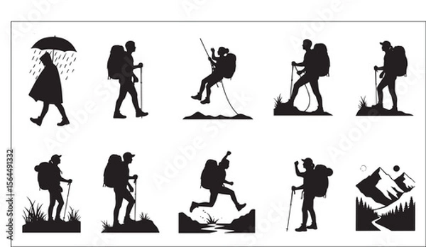 Fototapeta Diverse Hikers in Silhouette on Various Terrain