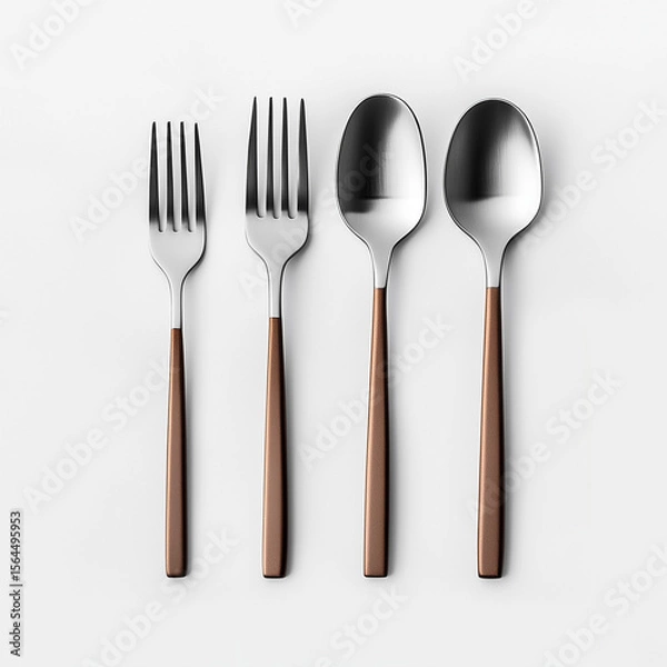 Obraz Ultra HD image of a set of spoons and forks  on white background can be used in social media posts
