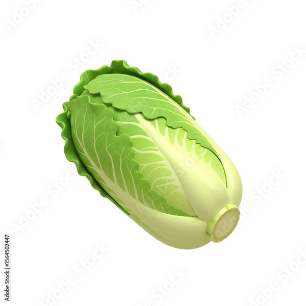 Obraz A vibrant, digitally rendered Napa cabbage, showcasing its crisp, light-green leaves and compact form against a stark white background.