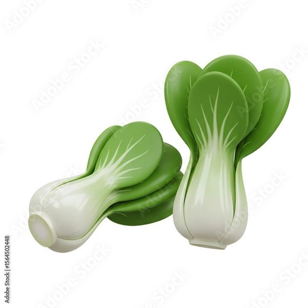 Obraz Two vibrant, fresh bok choy vegetables are displayed, showcasing their leaves and stems.