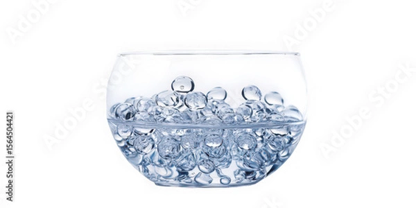 Obraz Close up of clear glass bowl filled with water and ice spheres isolated on transparent background
