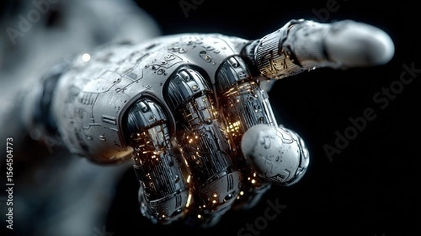 Fototapeta Detailed Robot Hand with Intricate Mechanical Design on Dark Backdrop