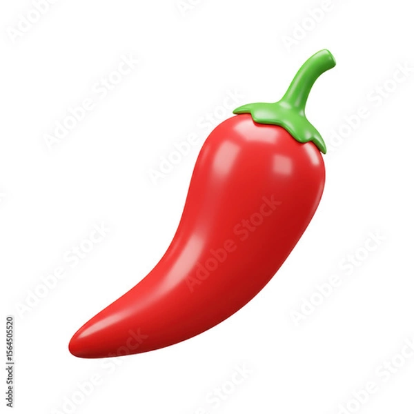 Obraz A single red chili pepper with a green stem, rendered in a smooth, glossy style against a white background.