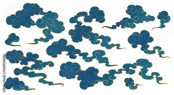 Obraz もくもく和風雲イラスト濃青