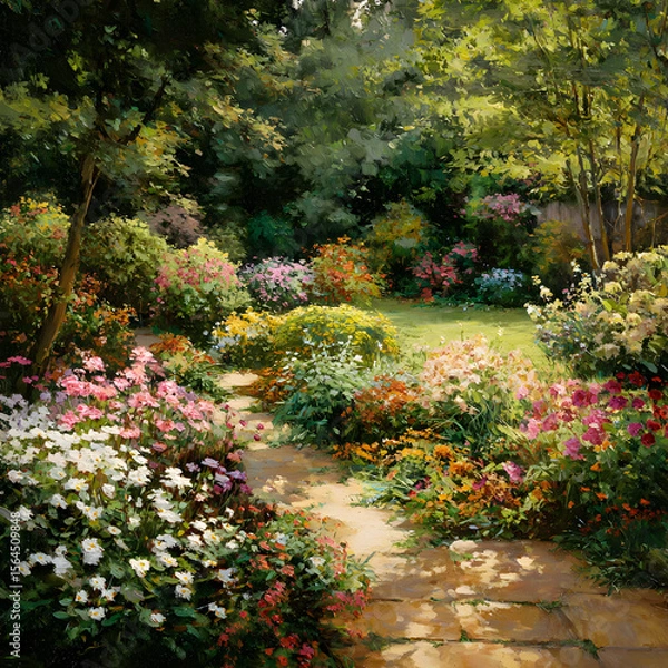 Fototapeta Embracing Nature's Palette: A Garden of Vibrant Blooms and Tranquil Harmony