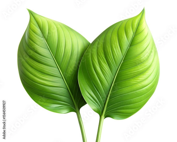Obraz Two vibrant green leaves isolated on transparent background