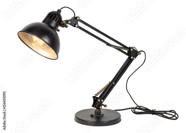 Obraz A black adjustable desk lamp with cord isolated on transparent background