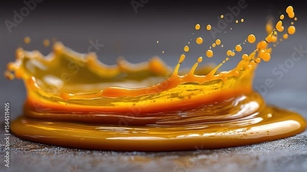 Fototapeta Golden liquid explosion: A captivating crown of splashing fluid motion