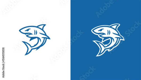 Fototapeta Aggressive shark silhouette logo in minimalist vector style, generative ai