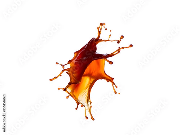 Fototapeta Dramatic coffee splash captured mid-air against a pristine white background, showcasing dynamic movement and rich brown hues with unique textural detail and fluid dynamics.