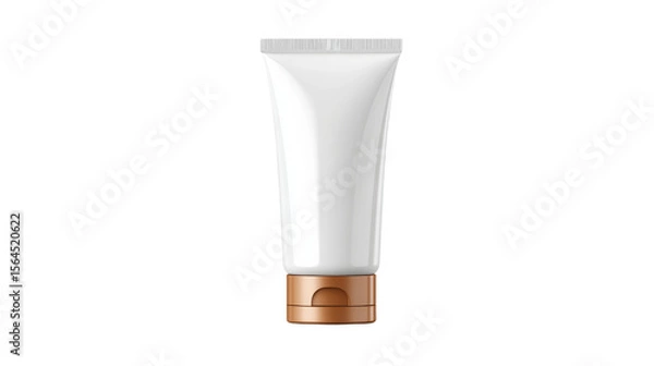 Fototapeta Isolated squeeze tube of white cream with a bronze flip top cap on a transparent background.
