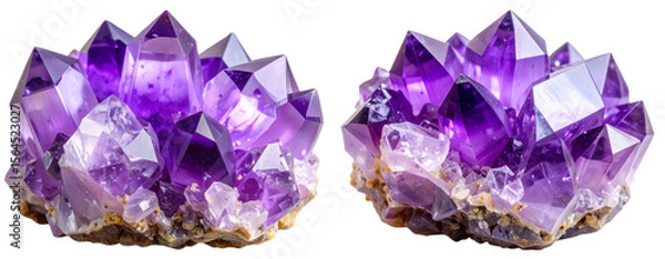 Obraz Macro Shot of Purple Amethyst Crystal Gemstone with Sharp Facets, isolated on a transparent background