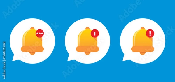 Obraz Notification Bell Icons with Message, Number, and Alert Badge on Blue Background