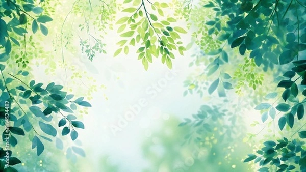 Fototapeta 優しい新緑の背景イラスト　Generative AI
