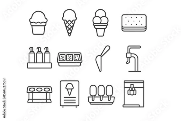 Fototapeta Ice cream icons set featuring cones, sandwich, popsicles, and machines