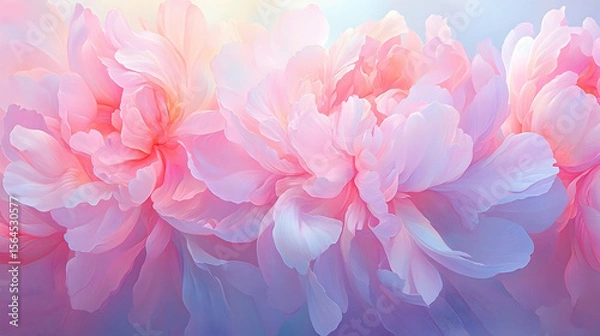 Fototapeta Delicate Pastel Peony Blossoms Displaying Soft Petals and Subtle