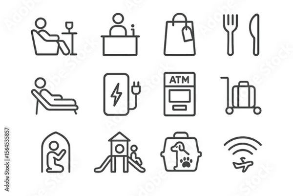 Obraz Minimalist icons of services and amenities on dark background