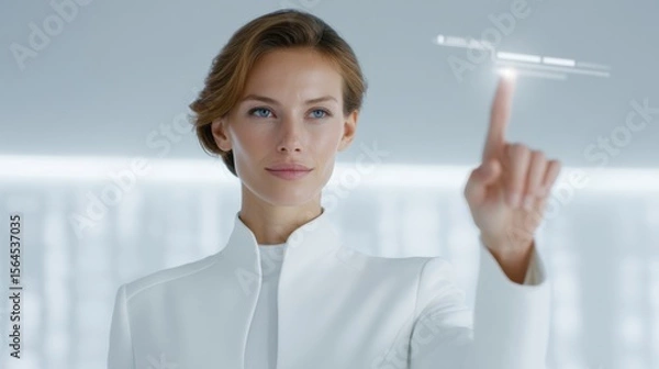 Obraz Futuristic woman interacting with holographic interface