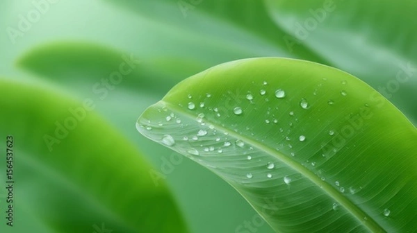 Obraz Close-up of fresh green leaves with water droplets