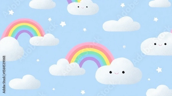 Obraz Whimsical clouds and rainbows on a blue sky backdrop