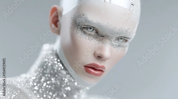 Obraz Futuristic humanoid robot with sparkling facial design