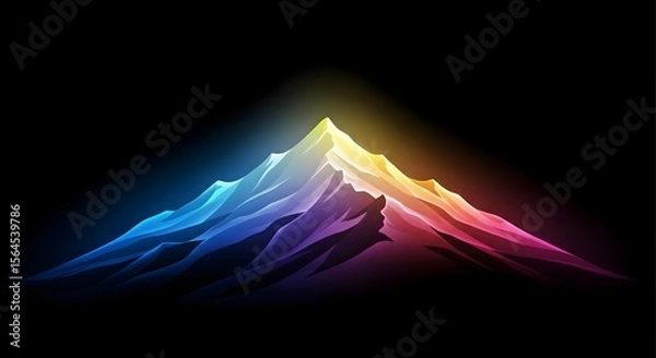Fototapeta Luminous Colorful Mountain Peak With Vibrant Abstract Gradient On A Dark Background