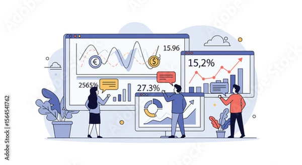 Fototapeta Business analysts examining financial charts and graphs for growth opportunities