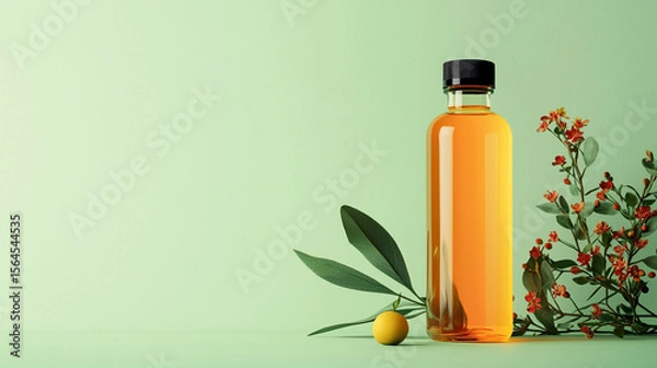 Obraz Sage Green background with Red Flowers and Orange Juice