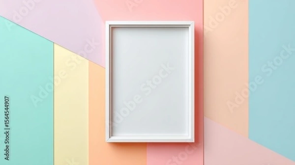 Fototapeta Empty white frame on pastel colored background. High quality