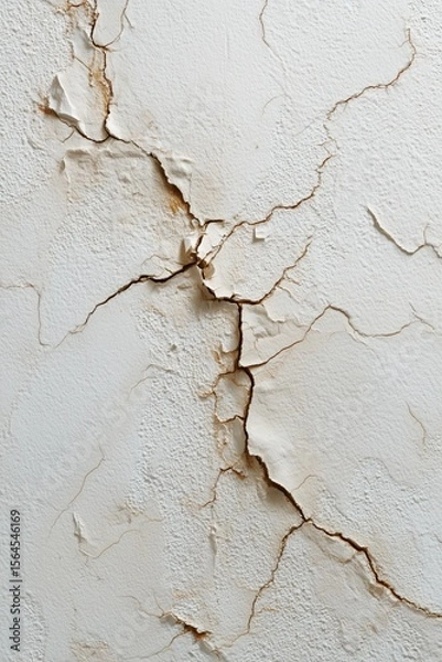 Obraz Cracked plaster wall with peeling texture and hairline fractures